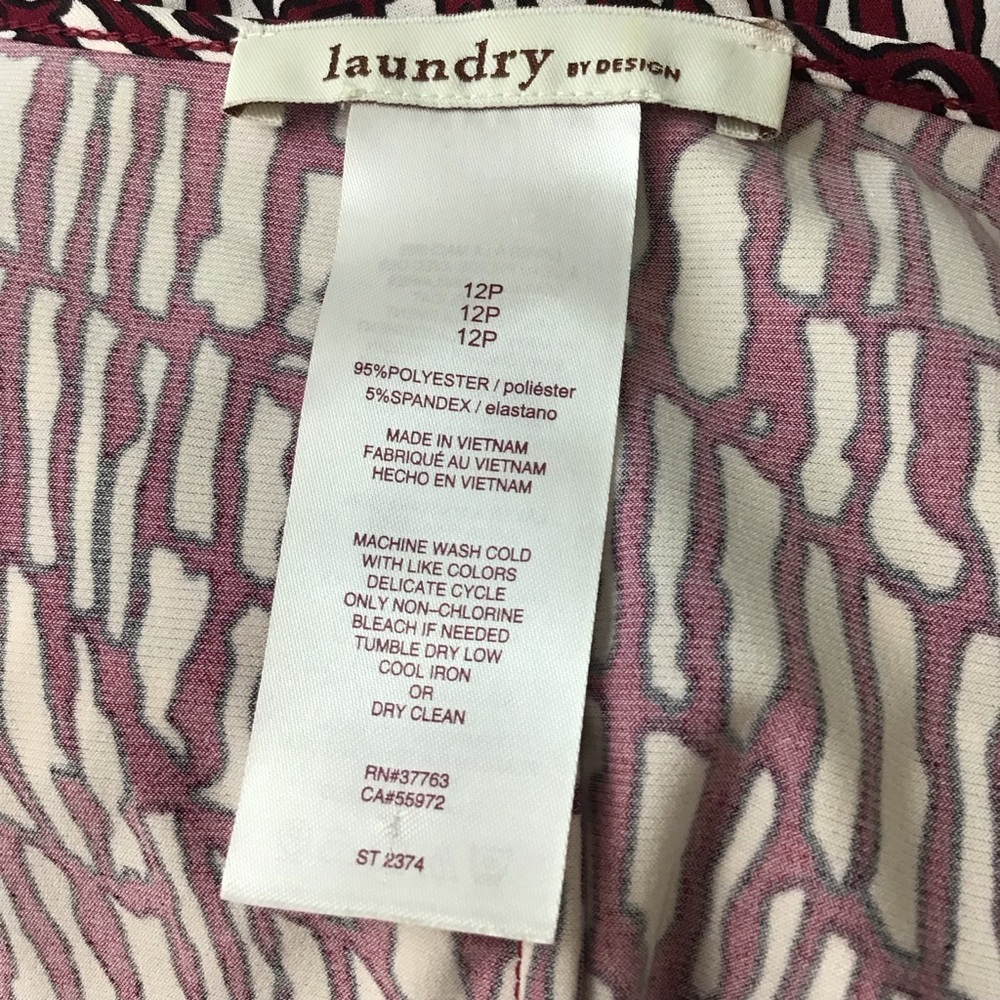Laundry By Design Red Black White Geometric Print Faux Wrap Dress 3/4 sleeve 12P - Picture 5 of 8